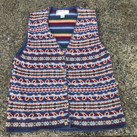Vintage Sweater Vest by Golden Touch Multi Color button down Sz 18w blue red tan - Picture 6 of 6